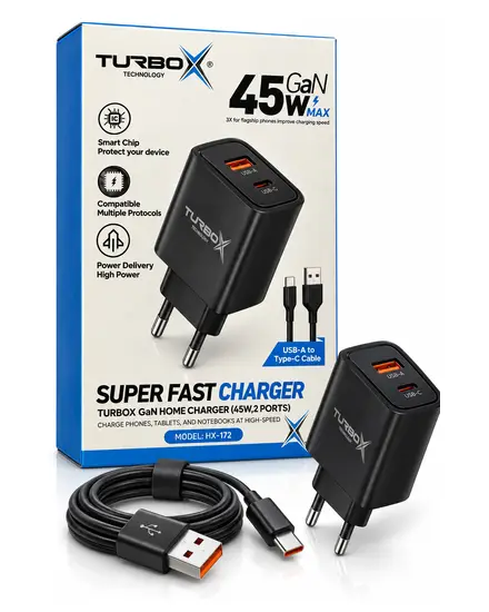 شاحن GaN 45W مع كابل USB-A إلى Type-C Turbox HX-172