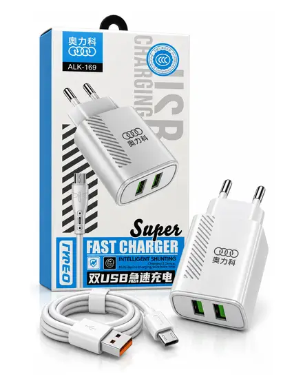 شاحن Super Fast منفذين USB مع كابل Micro ALK (أولايك) ALK-169