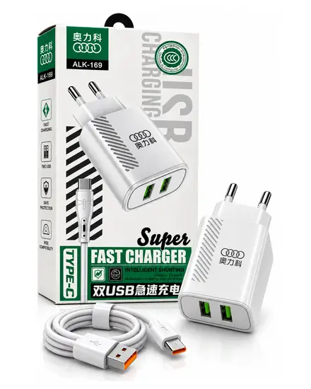 شاحن Super Fast منفذين Type-C ALK (أولايك) ALK-169