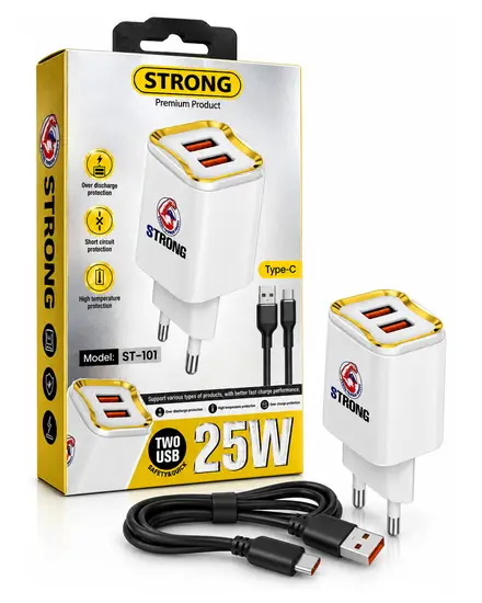 شاحن 25W منفذين مع كابل Type-C Strong ST-101